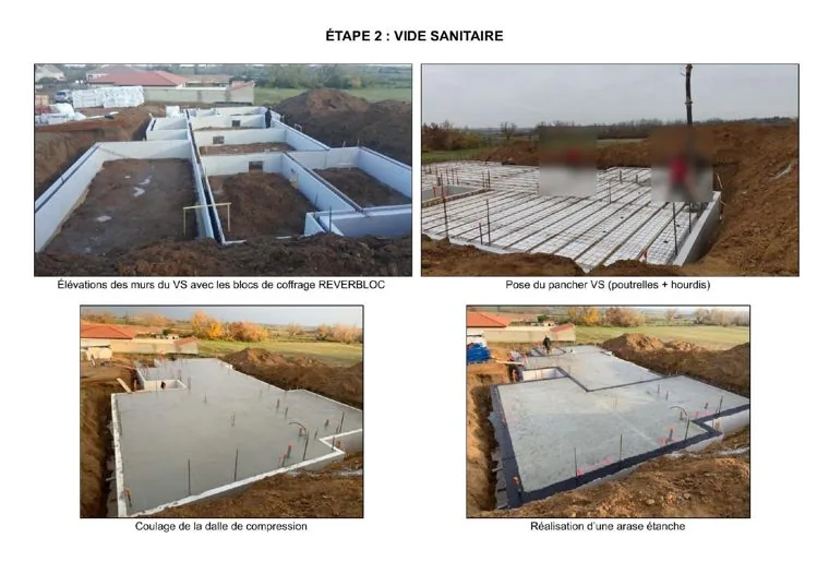 Étape 2 — Vide sanitaire : planche photo du document de construction Reverbloc.