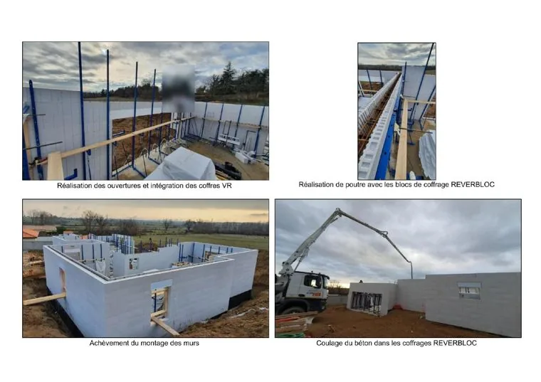Étape 3 — Montage et coulage : planche photo du document de construction Reverbloc.