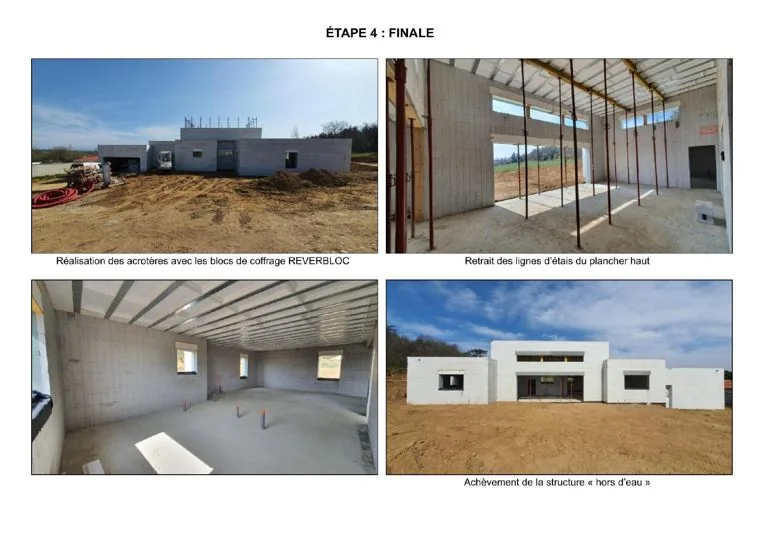 Étape 5 — Hors d’eau : planche photo du document de construction Reverbloc.