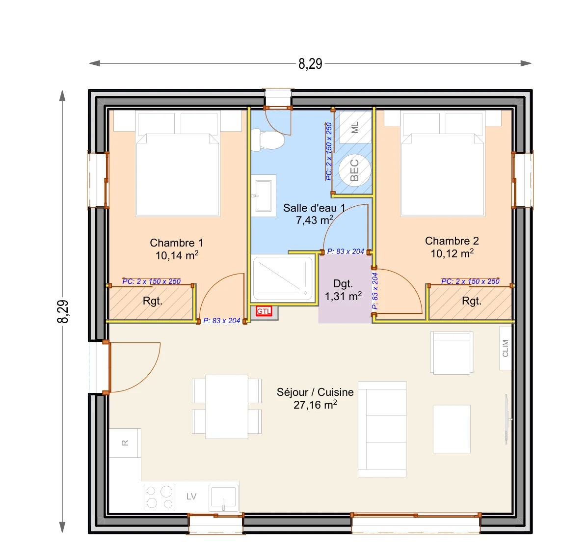 Plan coté du modèle C57-T3